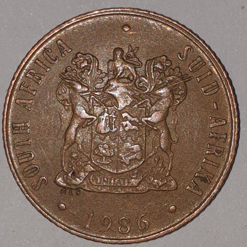 1986 - 2 CENT COIN (TWO CENT COIN) - RSA - BRONZE - KM#83 - BILINGUAL LEGEND - WILDEBEEST